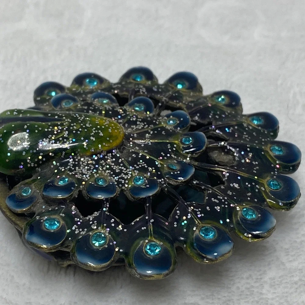 Peacock‎ Trinket Box Magnetic Enamel Jeweled Decorative Figurine Blue Green